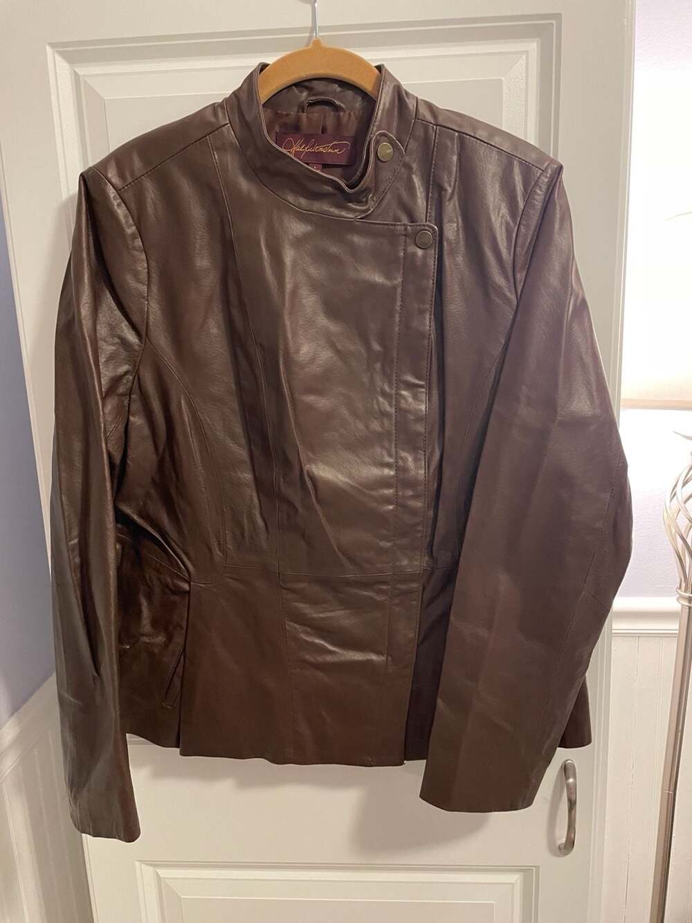 Hal Rubenstein Brown Leather Moto Jacket Size L